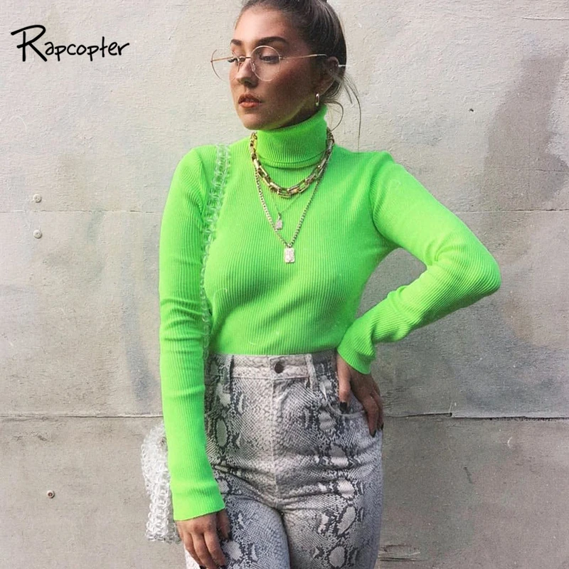 Rapcopter Women Fluorescent Green T-shirts Full Sleeve Knitted Tees Top Street Long Autumn Shirt Turtleneck Pop 2018 T-shirt Top
Rapcopter Women Fluorescent Green T-shirts Full Sleeve Knitted Tees Top Street Long Autumn Shirt Turtleneck Pop 2018 T-shirt Top