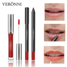 VERONNI nie trzymać puchar błyszczyk wodoodporna brokat Pigment cieczy pomadka Matte Lip Liner Set odcień makijaż Maquiagem LipGloss(China)