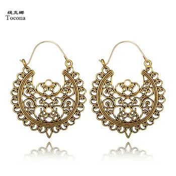 Tocona Vintage Antique Gold Silver Color Black Flower Metal Hoop Earrings Punk Alloy Earring Brincos for Women Jewelry 5674 
Tocona Vintage Antique Gold Silver Color Black Flower Metal Hoop Earrings Punk Alloy Earring Brincos for Women Jewelry 5674