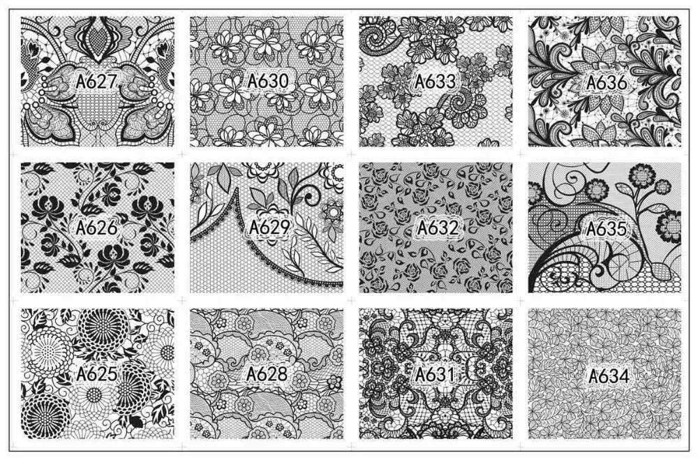 12 PACK/ LOT WATER DECAL NAIL ART NAIL STICKER SLIDER TATTOO FULL COVER BLACK WHITE MESH GRID LACE FLOWER A625-636
12 PACK/ LOT WATER DECAL NAIL ART NAIL STICKER SLIDER TATTOO FULL COVER BLACK WHITE MESH GRID LACE FLOWER A625-636
