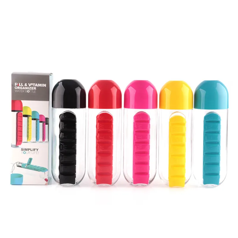 Hot Sale Creative Gifts Plastic Water Bottle Combine Daily Medicine Pill Box Organizer Outdoor Drinking Bottles For Water
Hot Sale Creative Gifts Plastic Water Bottle Combine Daily Medicine Pill Box Organizer Outdoor Drinking Bottles For Water