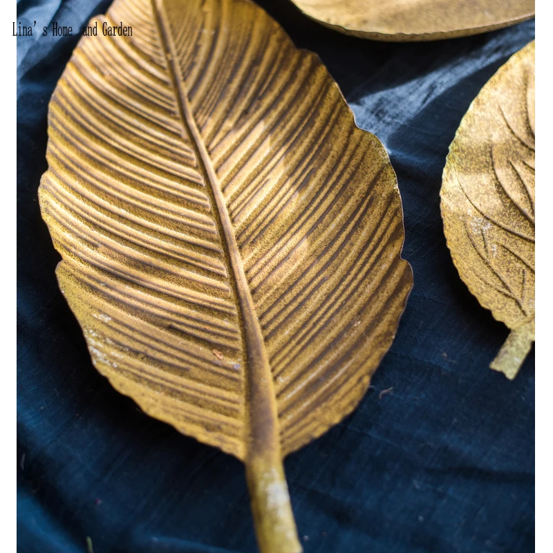 leaf shape handcrafted rustic yellow finish antique metal plate (3)