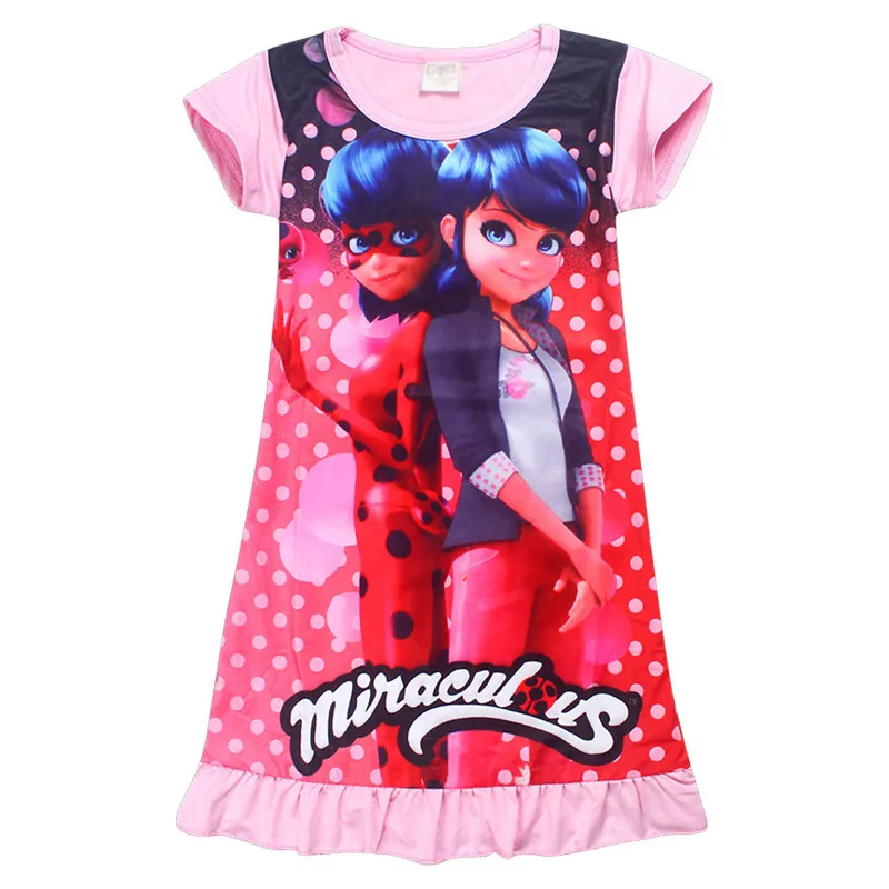 Lady Bug Moana Trolls Cartoon Clothes Kids Short Sleeve Dress Miraculous Ladybug Dresses for Girls Summer Evening Party Clothing (11)
