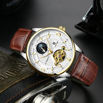 TEVISE Luxury Waterproof Automatic Men Mechanical Watch Moon Phase Luminous Self-Winding Man Casual Wristwatch Leather B 
TEVISE Luxury Waterproof Automatic Men Mechanical Watch Moon Phase Luminous Self-Winding Man Casual Wristwatch Leather B