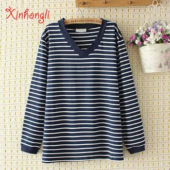 Plus size Striped cotton long drop sleeve women Tshirts 2019 spring t-shirts casual ladies V-neck black navy T shirts female top
Plus size Striped cotton long drop sleeve women Tshirts 2019 spring t-shirts casual ladies V-neck black navy T shirts female top