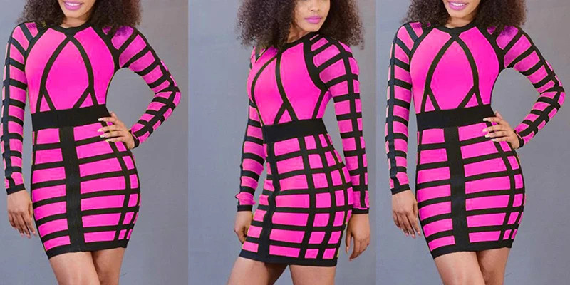 Kostlich Autumn 2017 Women O-Neck Long Sleeve Print Dress Mini Sexy Bodycon Women Dress Plus Size NightClub Wear Bandage Dress (10)