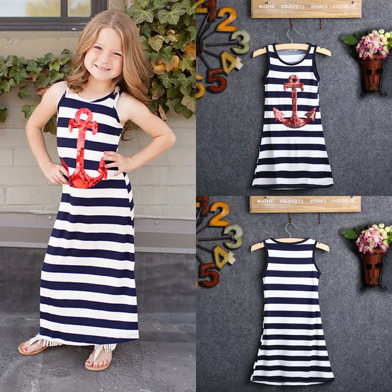Sequins Anchor Navy Striped Dress For Girls Kids Baby 2018 New Summer Sleeveless Party Dress Long Maxi Sundress 3-8Y
Sequins Anchor Navy Striped Dress For Girls Kids Baby 2018 New Summer Sleeveless Party Dress Long Maxi Sundress 3-8Y
