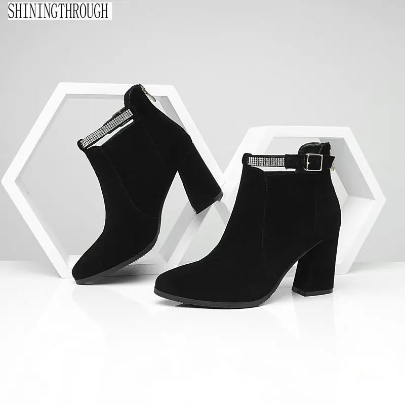 suede leather Women Ankle Boots crystal ankle strap high heels Autumn Winter Ladies dress work Shoes Woman Brand Basic Boots 
suede leather Women Ankle Boots crystal ankle strap high heels Autumn Winter Ladies dress work Shoes Woman Brand Basic Boots