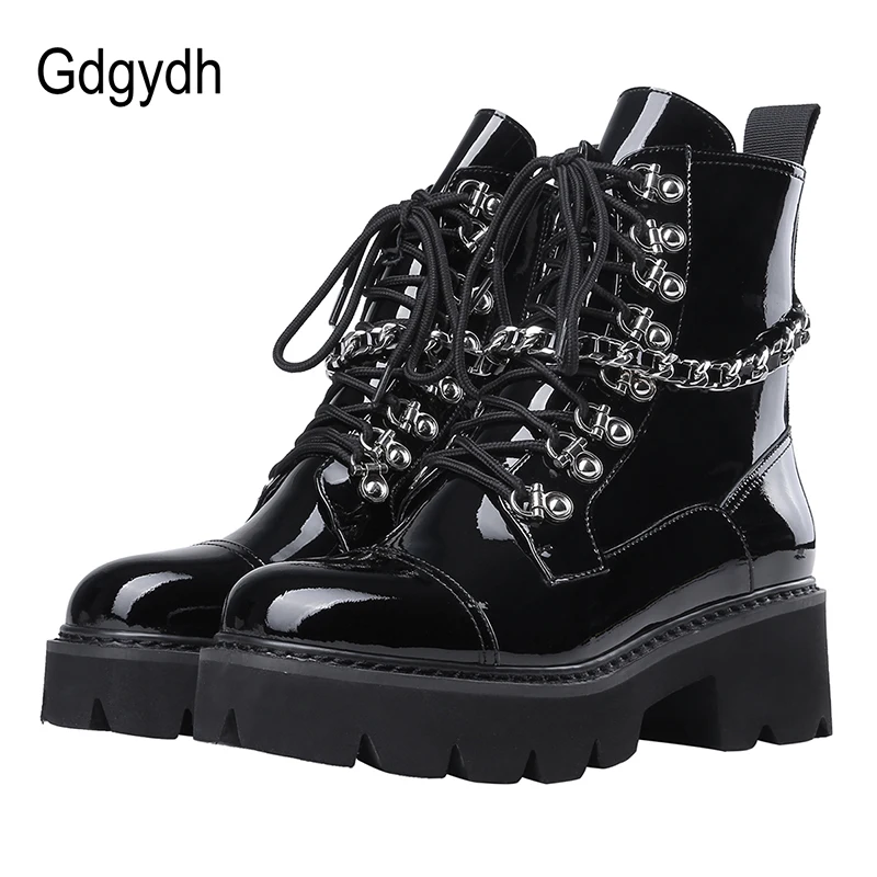 Gdgydh Patent Leather Womens Ladies Doc Ankle Boots Mid Heel Lace Up Worker Army Black Goth Shoes Autumn Sexy Chain High Quality
Gdgydh Patent Leather Womens Ladies Doc Ankle Boots Mid Heel Lace Up Worker Army Black Goth Shoes Autumn Sexy Chain High Quality