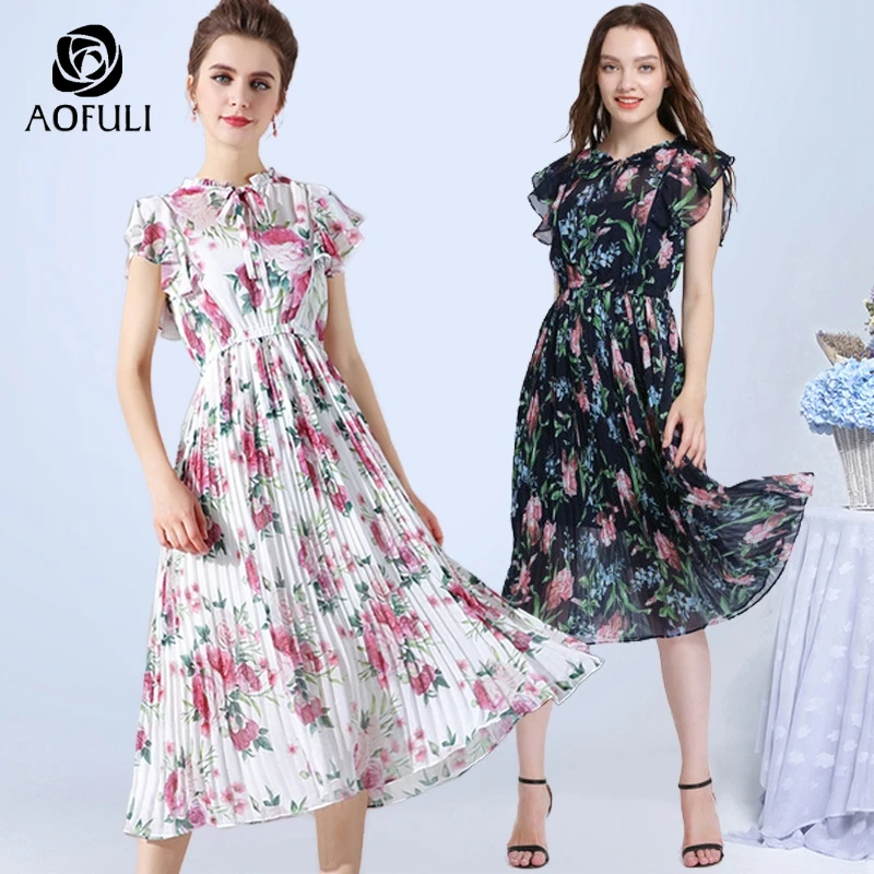 AOFULI Plus Size Floral Print Dress For Women Chiffon Dress Summer Boho Bow Tie Ruffles Pleated Midi Sundress L- 4XL 5XL A3545
AOFULI Plus Size Floral Print Dress For Women Chiffon Dress Summer Boho Bow Tie Ruffles Pleated Midi Sundress L- 4XL 5XL A3545
