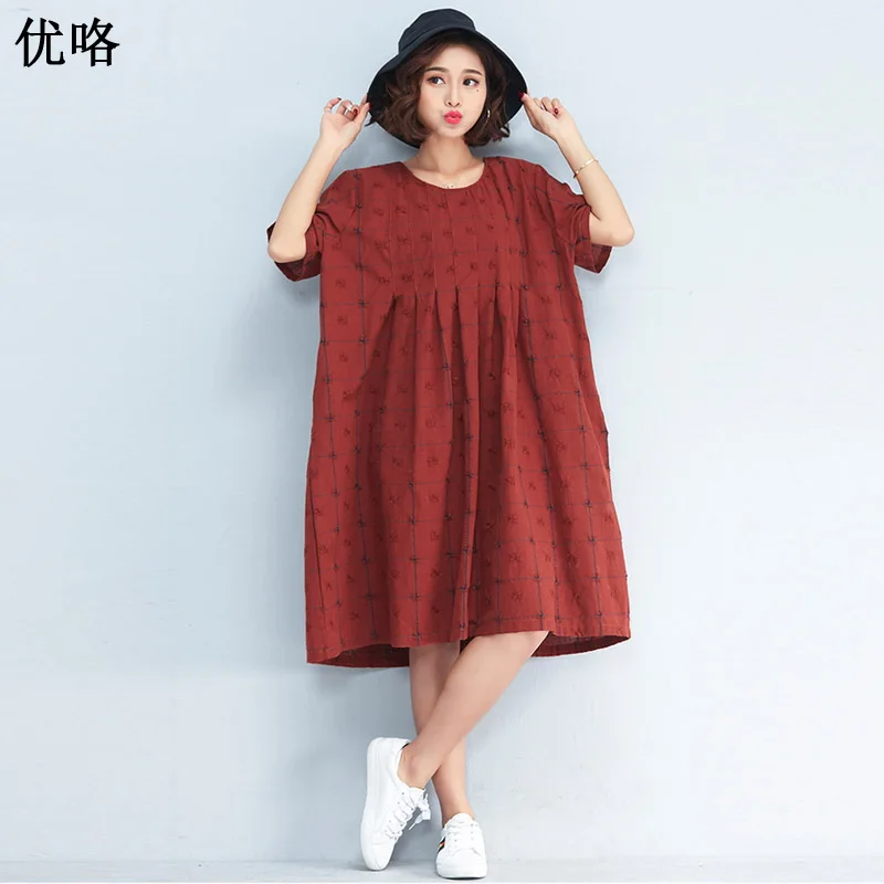 2019 Summer Plaid Women A Line Dress Plus Size Cotton Linen Simple Dress Fashion Robe Femme Loose Casual Midi Dresses Female 4XL
2019 Summer Plaid Women A Line Dress Plus Size Cotton Linen Simple Dress Fashion Robe Femme Loose Casual Midi Dresses Female 4XL