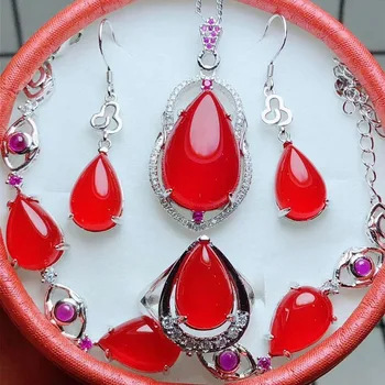 Wholesale natural 925 silver inlaid chalcedony four sets pendant ring earrings bracelet full of red agate jade pendant
Wholesale natural 925 silver inlaid chalcedony four sets pendant ring earrings bracelet full of red agate jade pendant