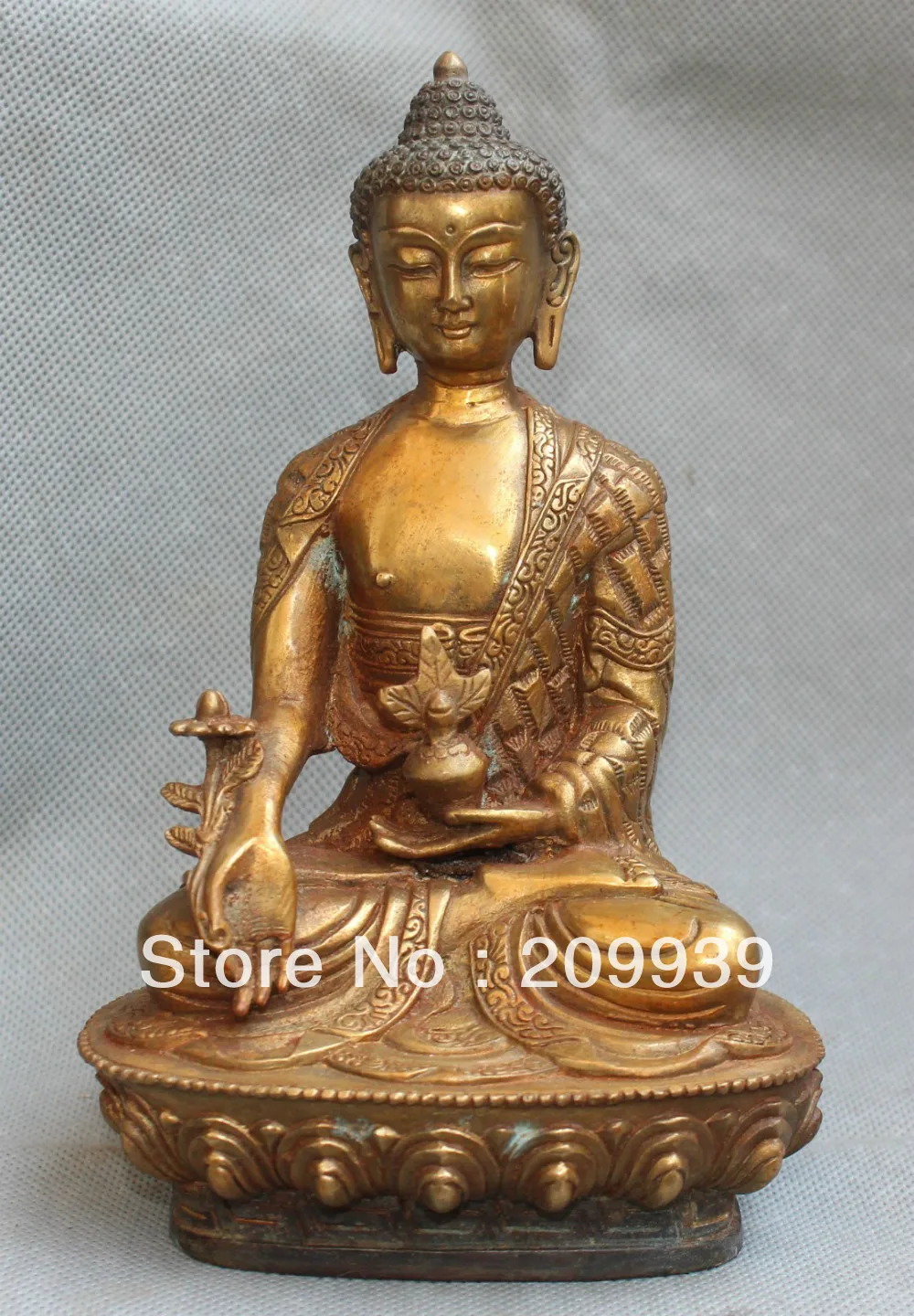 00989 8" Tibet Tibetan Bronze Gold Gilt Seat Menla Medicine Buddha Medical God Statue
00989 8" Tibet Tibetan Bronze Gold Gilt Seat Menla Medicine Buddha Medical God Statue