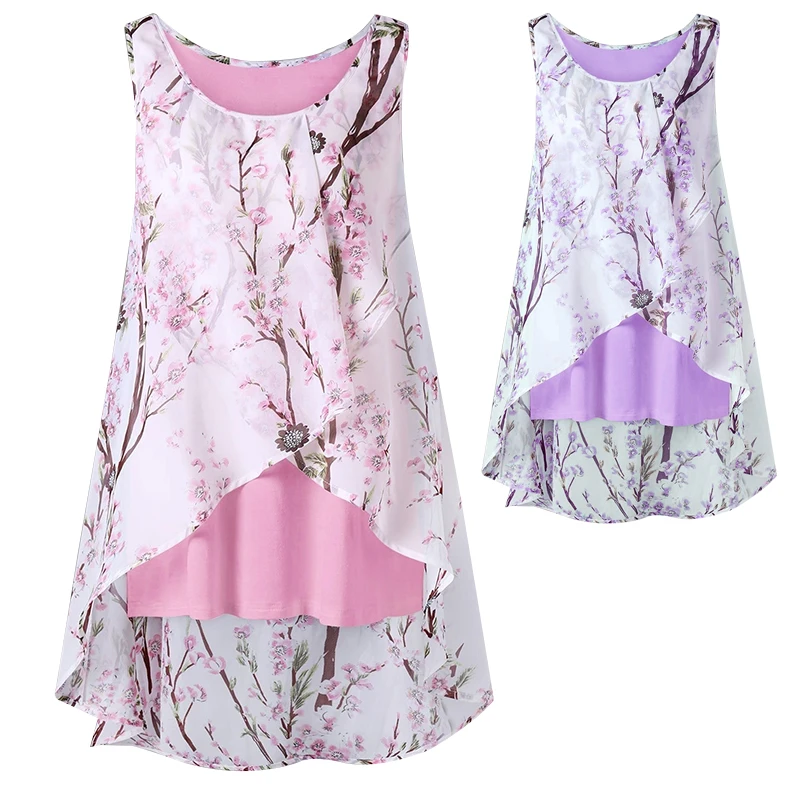 

Women's Fashion Plus Size Tiny Floral Overlap Casual Sleeveless T shirts Tank Top S-5XL