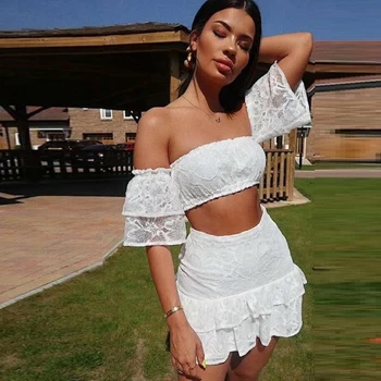 2019 New Sexy Short Sleeve White Elegant Lace Two 2 Pieces Off The Shoulder Bandage Dress Backless Slash Neck Mini Club Vestidos
2019 New Sexy Short Sleeve White Elegant Lace Two 2 Pieces Off The Shoulder Bandage Dress Backless Slash Neck Mini Club Vestidos