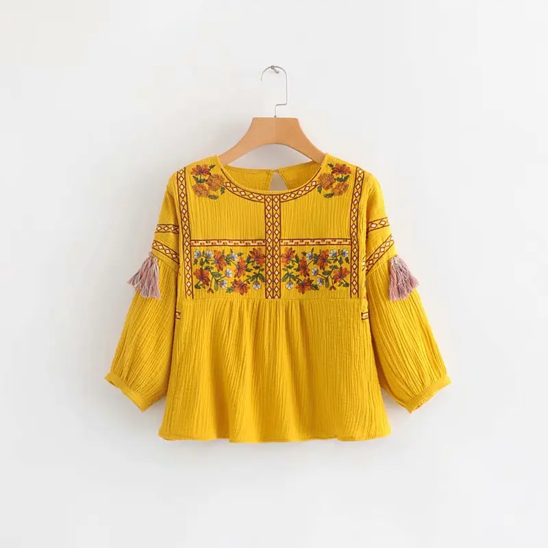 women vintage o neck embroidery yellow smock Shirt blouses women lantern sleeve tassel decoration casual blusas chic tops LS2566
women vintage o neck embroidery yellow smock Shirt blouses women lantern sleeve tassel decoration casual blusas chic tops LS2566