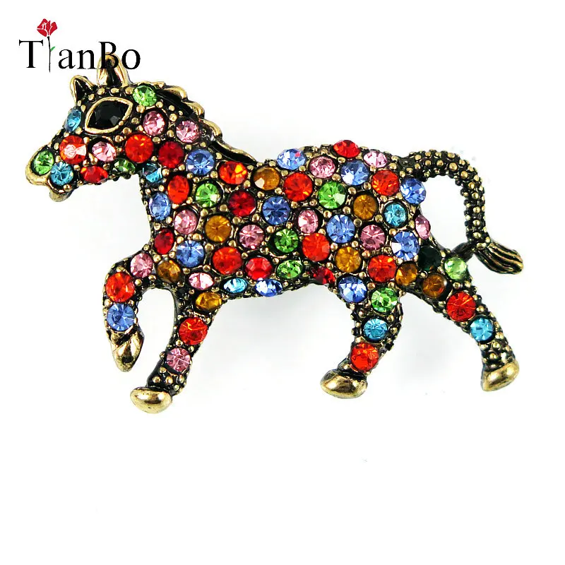 Фото Стразы разноцветные брошь-лошадь заколка для шарфа Женские аксессуары модные