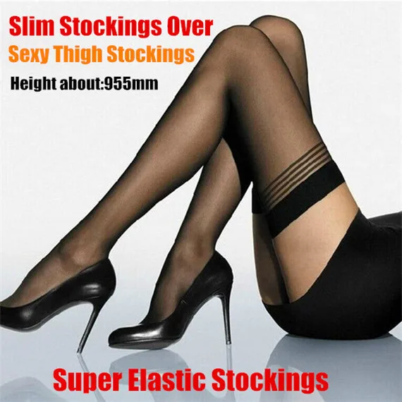 

2pairs! Translucent Sexy Ultrathin Sexy Womens 73-95cm Super Elastic Sheer Thigh Silk Stockings Over,Top Silicone Band Stay Up