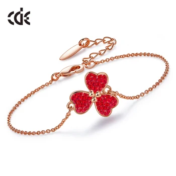 

CDE Women Gold Bracelet Femme Embellished with crystals from Swarovski Clover Women Rose Gold Chain Bracelet Plant Jewelry