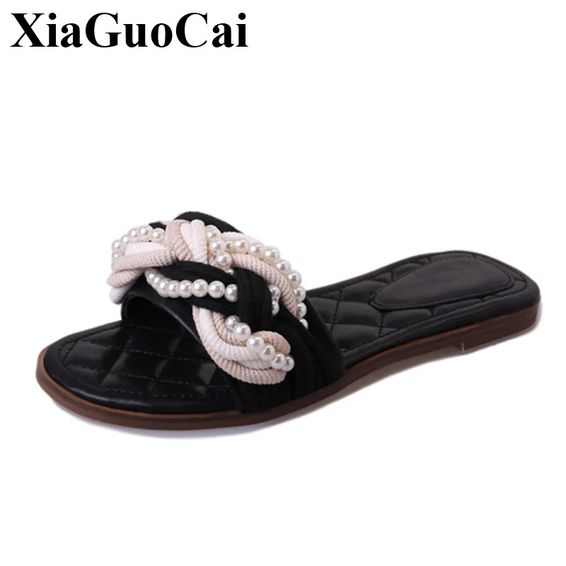 New Women Slippers with Pearl Decor Flat Shoes Summer Outdoor Breathable Weaving Hemp Stylish Female Beach Sandals High Quality
New Women Slippers with Pearl Decor Flat Shoes Summer Outdoor Breathable Weaving Hemp Stylish Female Beach Sandals High Quality