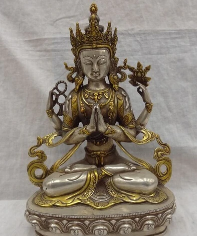 JP S0608 12" Tibet Silver Gilt Buddhist Kwan-Yin Sculpture 4 Arms Chenrezig Buddha Statue
JP S0608 12" Tibet Silver Gilt Buddhist Kwan-Yin Sculpture 4 Arms Chenrezig Buddha Statue