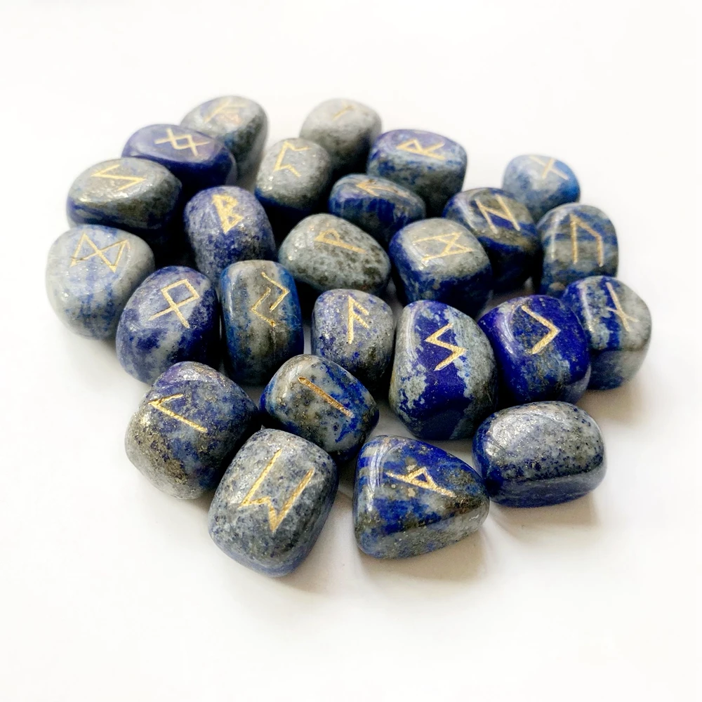 Natural Lapis Lazuli Stone Viking Rune Symbols Tumbled Stones Set Fortune Telling Divination Stones Amulet 25pcs & Free Pouch
Natural Lapis Lazuli Stone Viking Rune Symbols Tumbled Stones Set Fortune Telling Divination Stones Amulet 25pcs & Free Pouch
