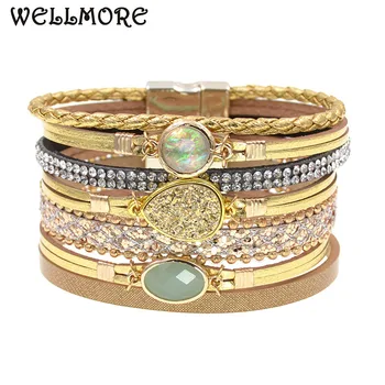 

WELLMORE charm Leather Bracelets For Women men's bracelets Multiple Layers wrap Bracelets Couple gifts fashion Jewelry wholesale