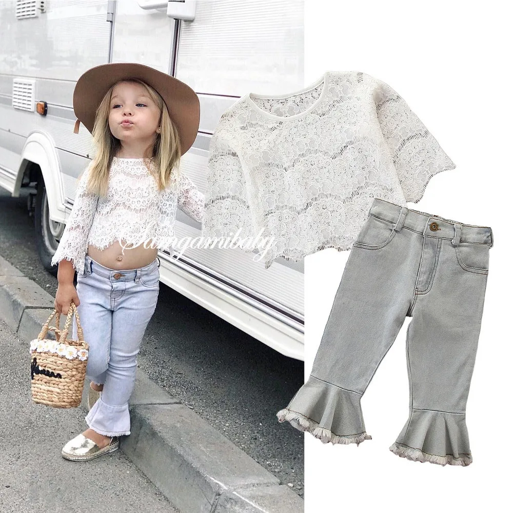Baby Spring and Autumn New Girl Oceanity Set Girl Long Sleeve Lace Top + Denim Flare Pants Two-piece Lace Set
Baby Spring and Autumn New Girl Oceanity Set Girl Long Sleeve Lace Top + Denim Flare Pants Two-piece Lace Set