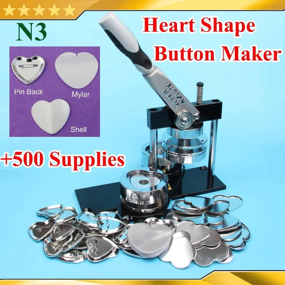 Free Shipping N3 Heart Shape 57x52mm Badge Button Maker Machine with Interchangeable Die Mould +500 Sets Metal Pinback Supplies
Free Shipping N3 Heart Shape 57x52mm Badge Button Maker Machine with Interchangeable Die Mould +500 Sets Metal Pinback Supplies