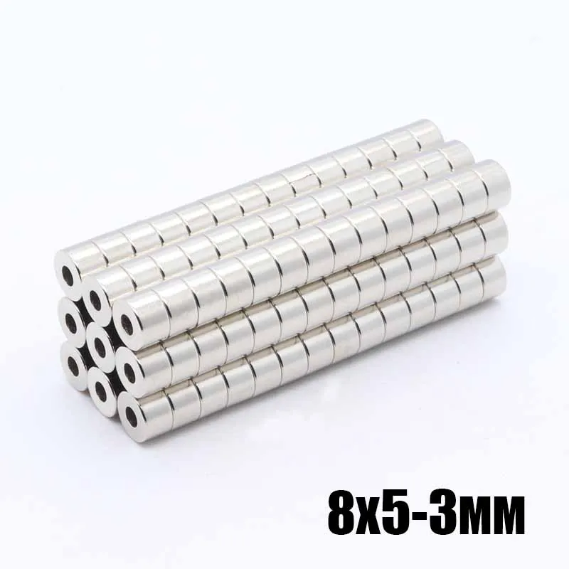 

100pcs 8 x 5 mm Hole 3 mm N35 Super Strong Ring Loop Countersunk Magnet Rare Earth Neo Neodymium Magnets 8X5- 3 mm
