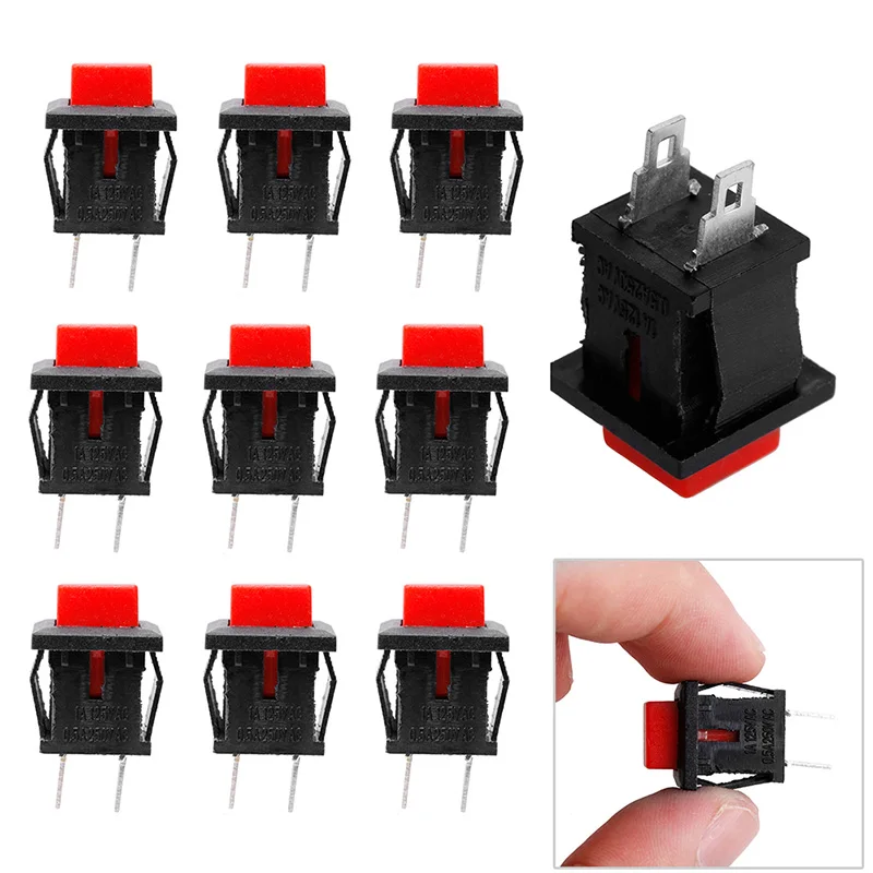 10Pcs Red Square SPST Non-Locking Reset/Self-locking Push Button Switch 125VAC 1A
10Pcs Red Square SPST Non-Locking Reset/Self-locking Push Button Switch 125VAC 1A