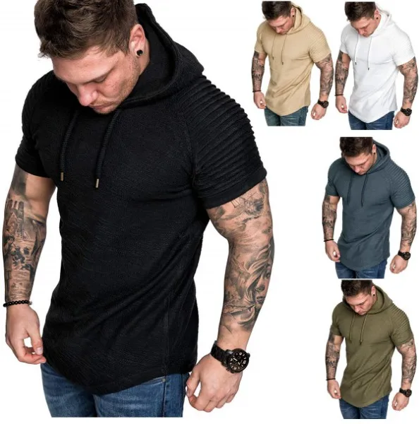 2019 Summer Short Sleeve Hooded T shirts Men Slin Fit Hooded Tees Tops Pullover Hoodies tshirts for man Fold Solid men T-shirt
2019 Summer Short Sleeve Hooded T shirts Men Slin Fit Hooded Tees Tops Pullover Hoodies tshirts for man Fold Solid men T-shirt