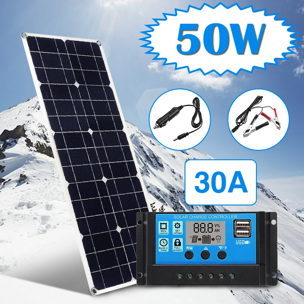 Floureon 50W 5V/12V/18V Solar Panel +10A/20A/30A Solar Controller Kits+Alligator Clip Wire+DC for Car Fishing Boat Cabin Camping
Floureon 50W 5V/12V/18V Solar Panel +10A/20A/30A Solar Controller Kits+Alligator Clip Wire+DC for Car Fishing Boat Cabin Camping