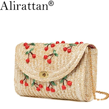 

Alirattan Brand Summer Cherry Bananas Straw Messenger Bags Woven Day Clutch Flap Bag Beach Package Crossbody Chain Bags L160