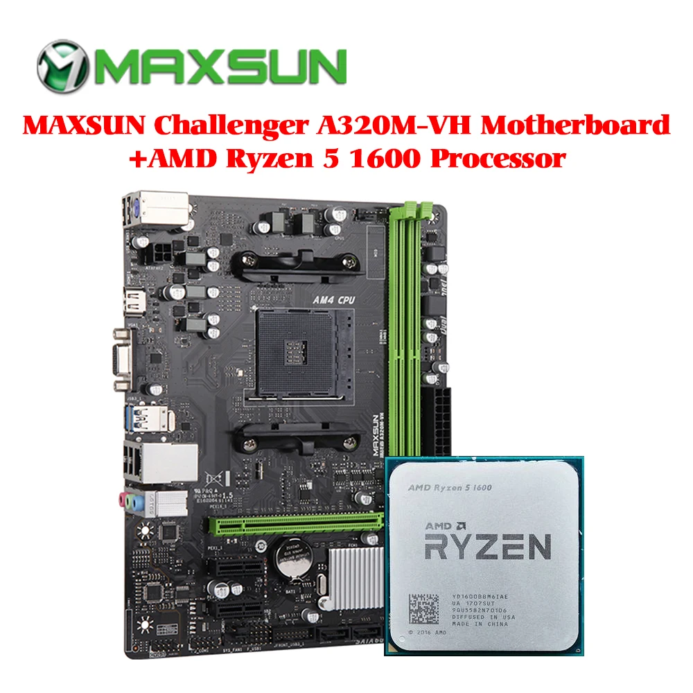 MAXSUN motherboard am4 A320M-VH Challenger ram ddr4 memory AMD Ryzen 5 1600 processor SATAIII ssd PCI-E graphics card mainboard
MAXSUN motherboard am4 A320M-VH Challenger ram ddr4 memory AMD Ryzen 5 1600 processor SATAIII ssd PCI-E graphics card mainboard
