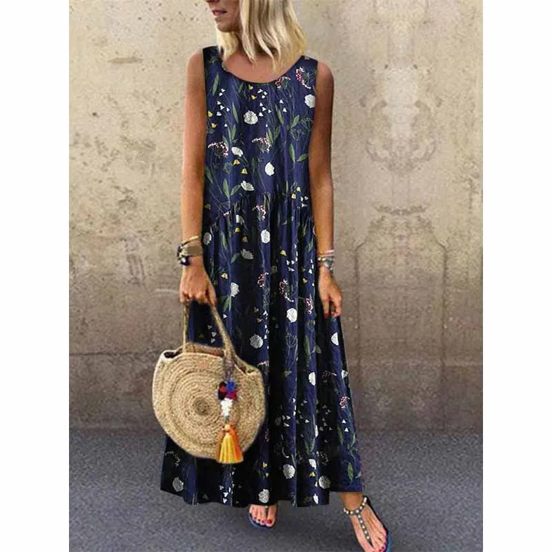 Summer Printed Boho Dress 2019 Casual Women Sleeveless Maxi Dress Loose O-Neck Pleated Beach Dress
Summer Printed Boho Dress 2019 Casual Women Sleeveless Maxi Dress Loose O-Neck Pleated Beach Dress