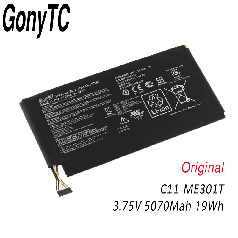 GONYTC NEW Original C11-ME301T Tablet Battery for ASUS Memo Pad Smart K001 10.1" Tablet ME301T 3.75V 19WH 5070Mah
GONYTC NEW Original C11-ME301T Tablet Battery for ASUS Memo Pad Smart K001 10.1" Tablet ME301T 3.75V 19WH 5070Mah