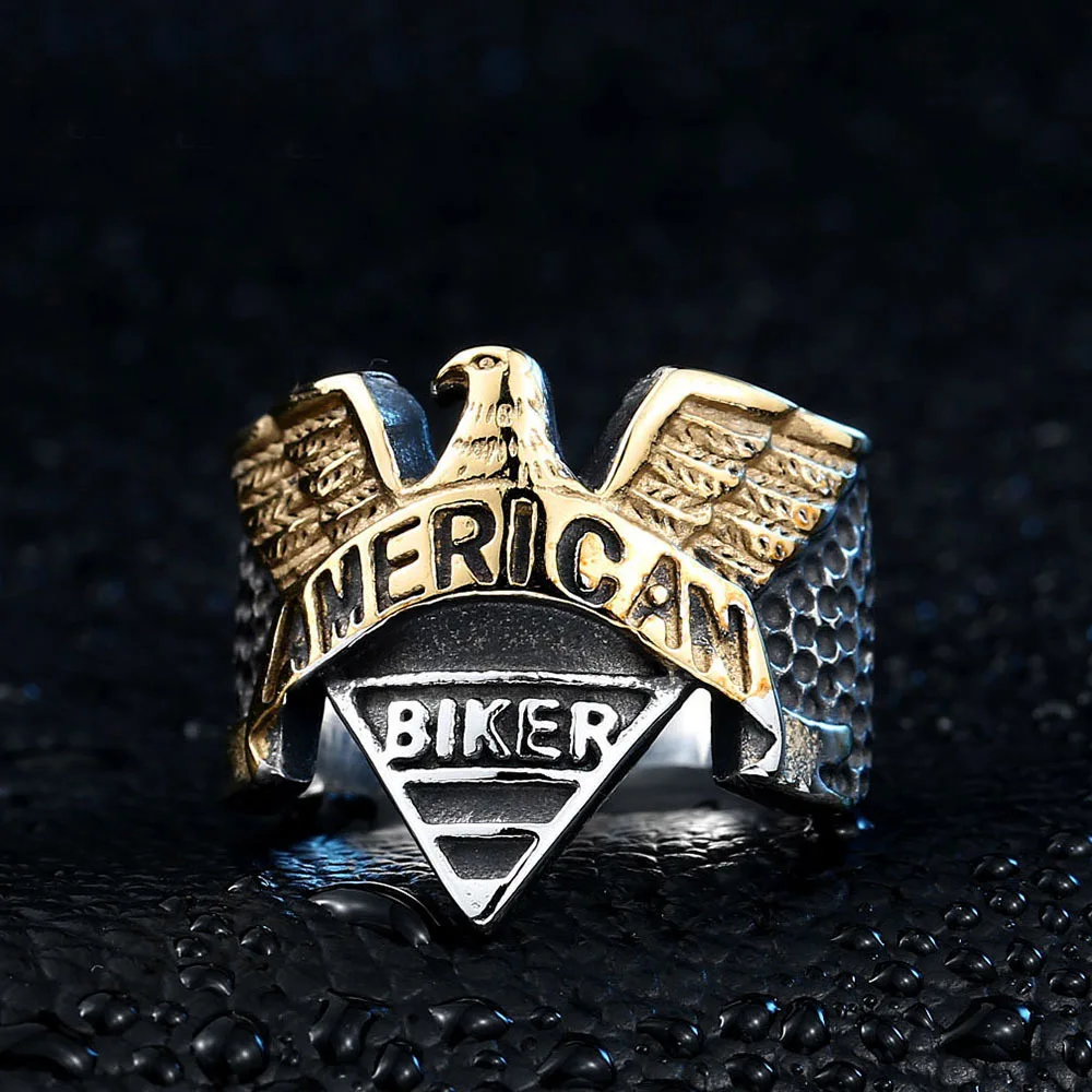 Punk Style Two Tone Gold Color Titanium Steel Ring America Biker Eagle Hawk Ring for Men Rock Jewelry Drop Shipping
Punk Style Two Tone Gold Color Titanium Steel Ring America Biker Eagle Hawk Ring for Men Rock Jewelry Drop Shipping