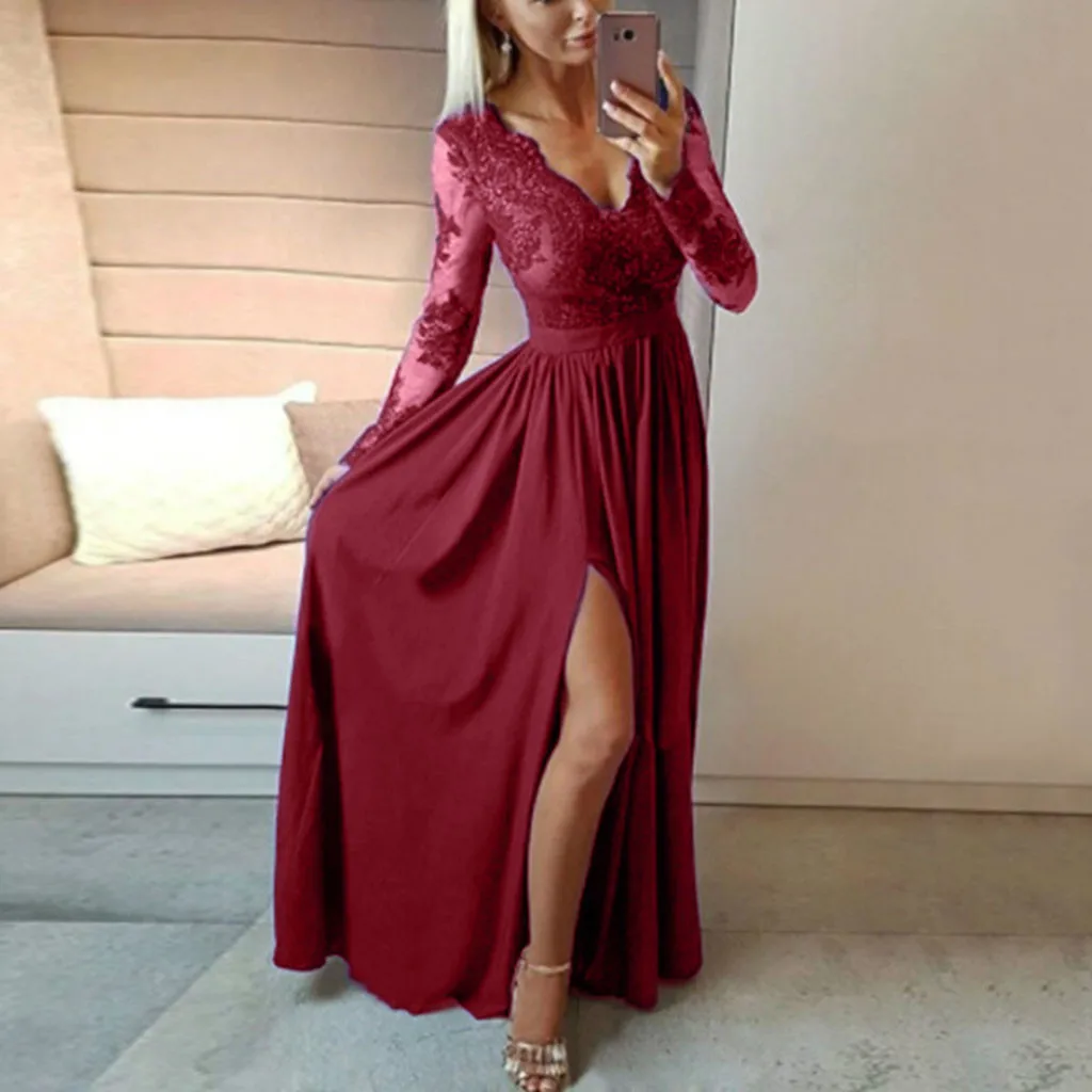 Elegant Women dress Deep V-Neck Lace Long Sleeve Evening Party Ball Prom Wedding Long Dresses robe hiver jurken winter
Elegant Women dress Deep V-Neck Lace Long Sleeve Evening Party Ball Prom Wedding Long Dresses robe hiver jurken winter