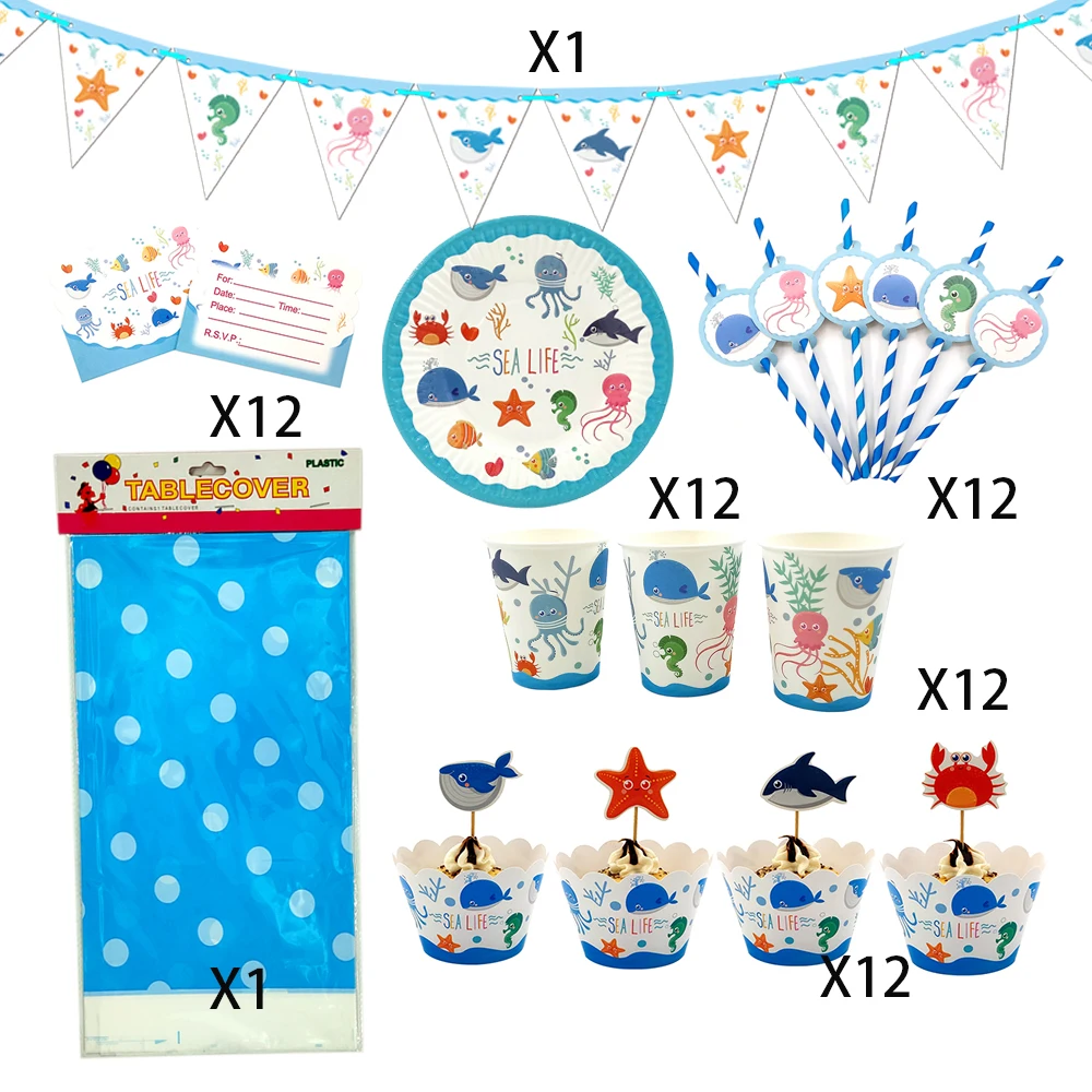 74Pcs for 12kids Sea Life Marine Animals theme birthday party supplies tableware set, plate+straw+glass+banner+invitations ect
74Pcs for 12kids Sea Life Marine Animals theme birthday party supplies tableware set, plate+straw+glass+banner+invitations ect