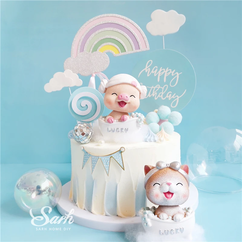 Bling head Shake Cat Pig Decoration Happy Birthday Rainbow Hairball Cake Toppers for Children's Day Party Supplies Cute Gift
Bling head Shake Cat Pig Decoration Happy Birthday Rainbow Hairball Cake Toppers for Children's Day Party Supplies Cute Gift