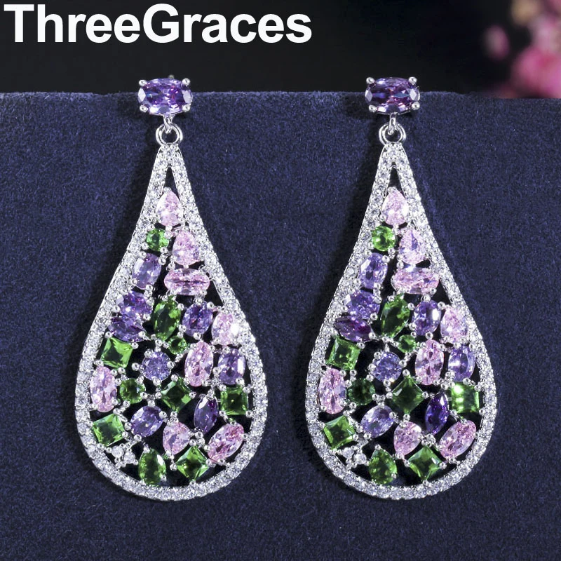 ThreeGraces Elegant Purple Pink CZ Crystal Multicolored Sweet Hollow Long Big Dangle Drop Earrings for Ladies ER058
ThreeGraces Elegant Purple Pink CZ Crystal Multicolored Sweet Hollow Long Big Dangle Drop Earrings for Ladies ER058