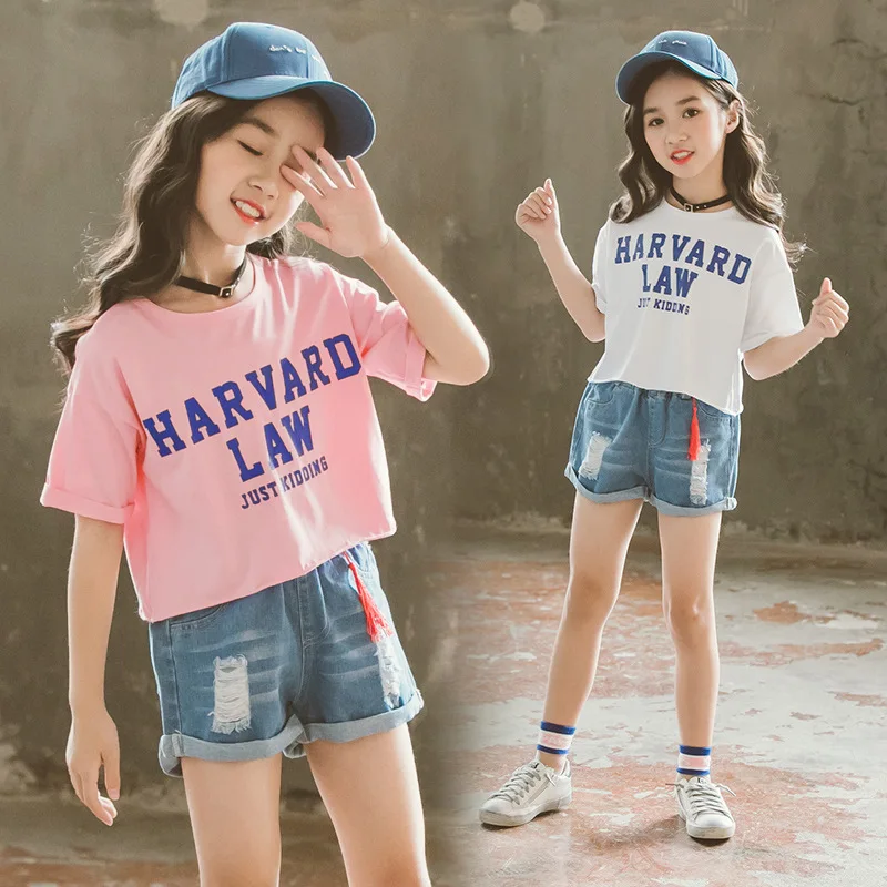 Teenage Girls Clothing Fashion Summer Girls Clothes Outfitspink/white Tops and Blue Hole Jeans Shorts 2 Pcs Kids Clothes Set
Teenage Girls Clothing Fashion Summer Girls Clothes Outfitspink/white Tops and Blue Hole Jeans Shorts 2 Pcs Kids Clothes Set