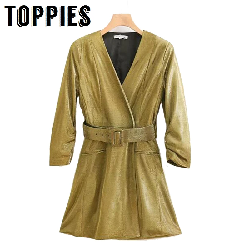 Women Long Sleeve Match Belt Metal Color Silk Blazer Dress Lady A-line Mini Dress Sexy V-Neck Party Wear
Women Long Sleeve Match Belt Metal Color Silk Blazer Dress Lady A-line Mini Dress Sexy V-Neck Party Wear