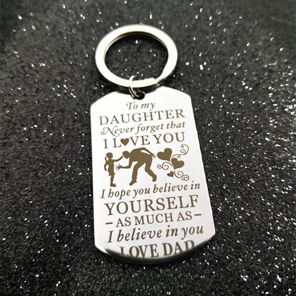 2pcs Stainless steel army card Keychain lettering to my daughter I love you metal car key chain Daughter father's day gift | Украшения