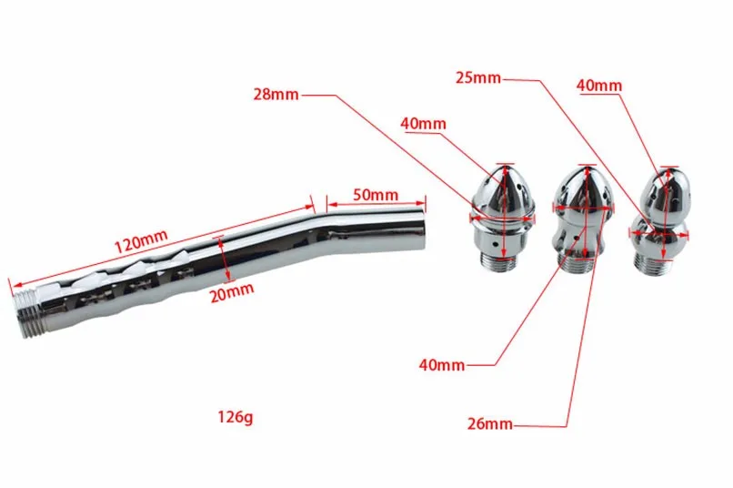 Bent Metal Anal Plug Sex Toys Douche Erotic Anal Enemator With 3 Style Shower Heads Masturbation Vagina Anal Cleaning Butt Plug
