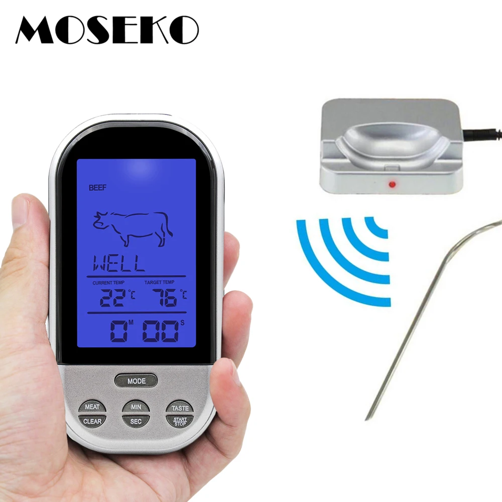 MOSEKO Wireless Remote Digital Backlight BBQ Thermometers Oven Grill Meat Cooking Probe Food Kitchen Thermometer With Timer
MOSEKO Wireless Remote Digital Backlight BBQ Thermometers Oven Grill Meat Cooking Probe Food Kitchen Thermometer With Timer
