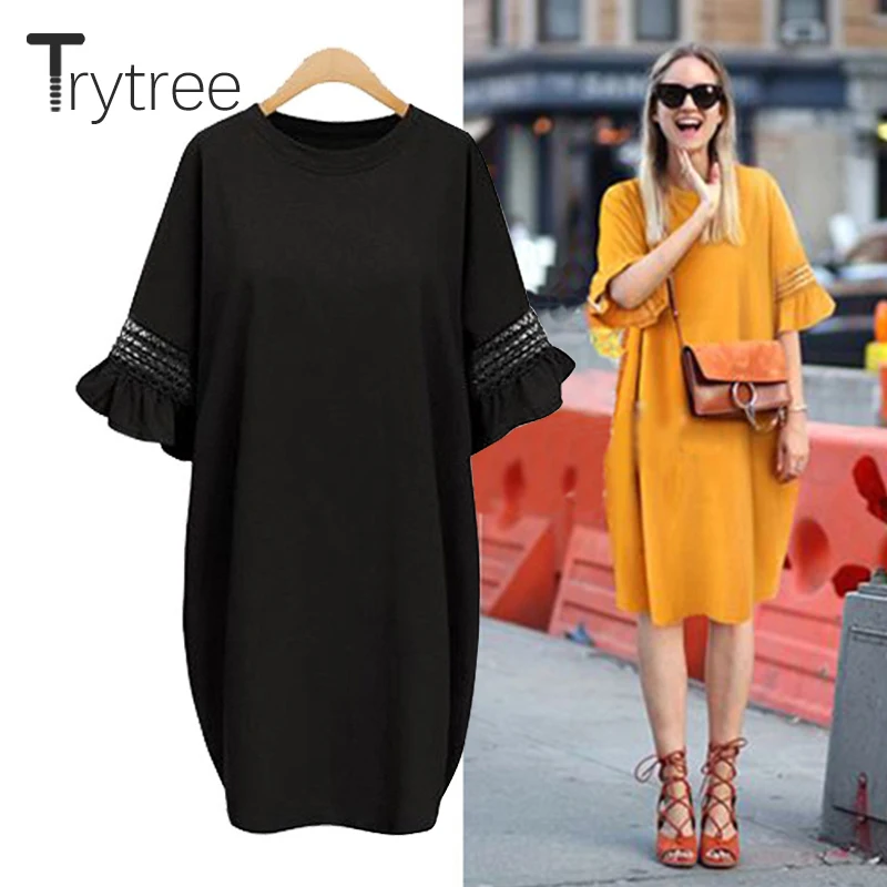 Trytree Summer Women Dress Casual Solid 2 Colors O-Neck T shirt dresses Hollow Out Half Butterfly Sleeve Knee-Length Loose Dress
Trytree Summer Women Dress Casual Solid 2 Colors O-Neck T shirt dresses Hollow Out Half Butterfly Sleeve Knee-Length Loose Dress