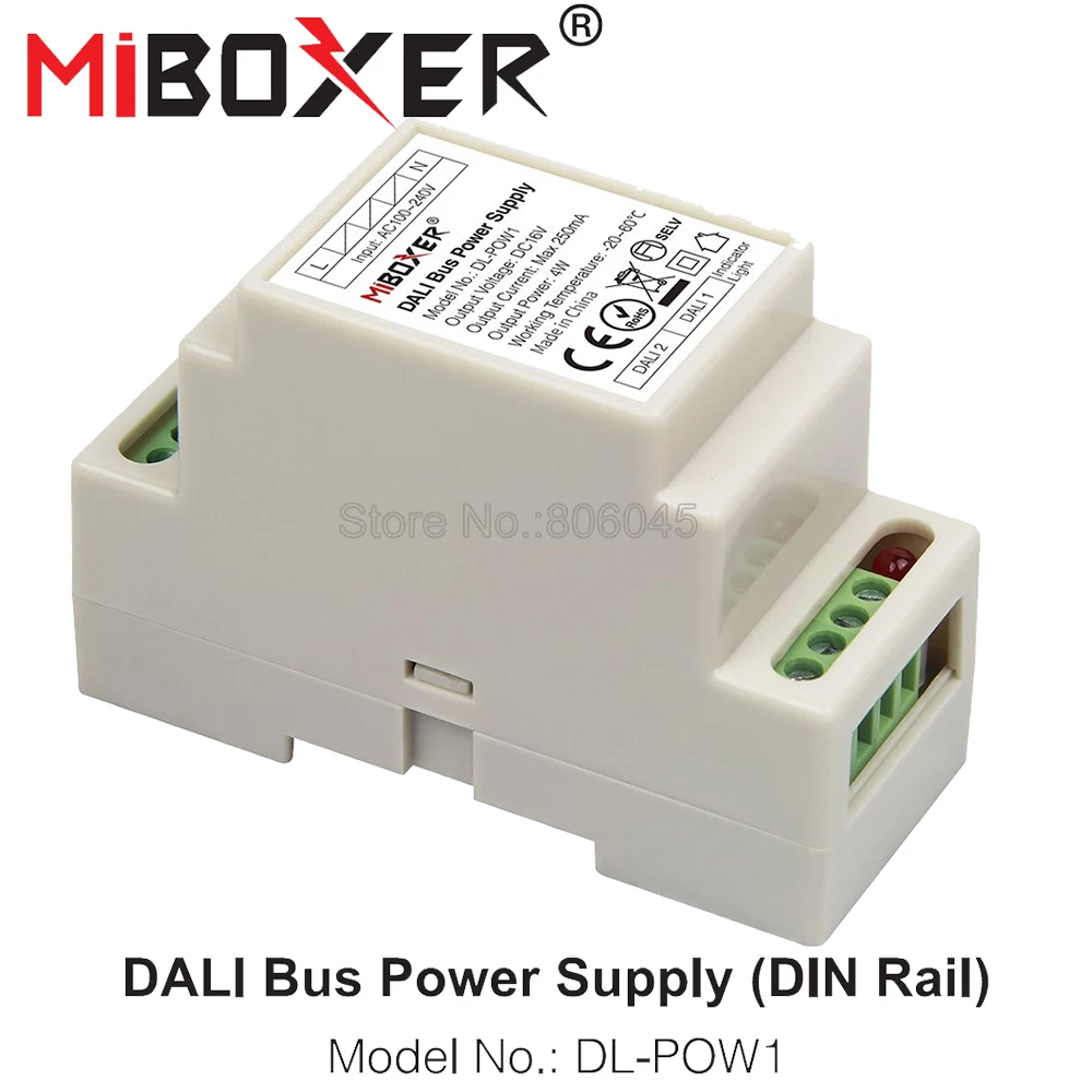 

Miboxer DIN Rail DALI Bus Power Supply DL-POW1 DC16V 4W Max250mA AC 110V 220V DALI RGB CCT LED Strip Downlight Transformer