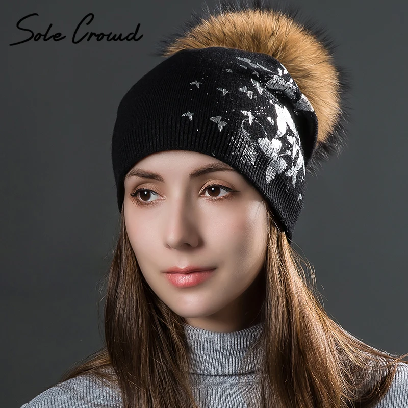 Sole Crowd Fashion print silver butterfly hats for women winter raccoon fur pom pom caps Ladies warm knitted wool hat beanies
Sole Crowd Fashion print silver butterfly hats for women winter raccoon fur pom pom caps Ladies warm knitted wool hat beanies